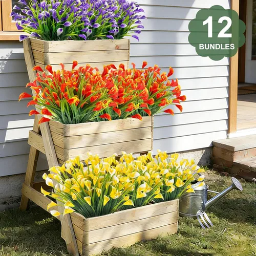 Miniatura 5 de TURNMEON 12 paquetes de flores artificiales de lirio de cala (240 cabezas), plantas falsas para exteriores, plantas falsas resistentes a los rayos