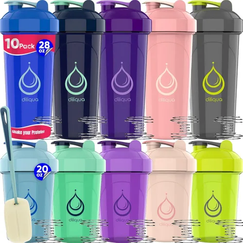 Miniatura 12 de diliqua Paquete de 10 botellas agitadoras con batidores de alambre para mezclas de proteínas, a prueba de fugas, sin BPA y aptas para lavavajillas