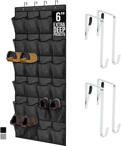 Miniatura 24 de Gorilla Grip - Zapatero para colgar en la puerta, 24 bolsillos de malla para sostener hasta 40 libras, organizador para parte trasera del armario