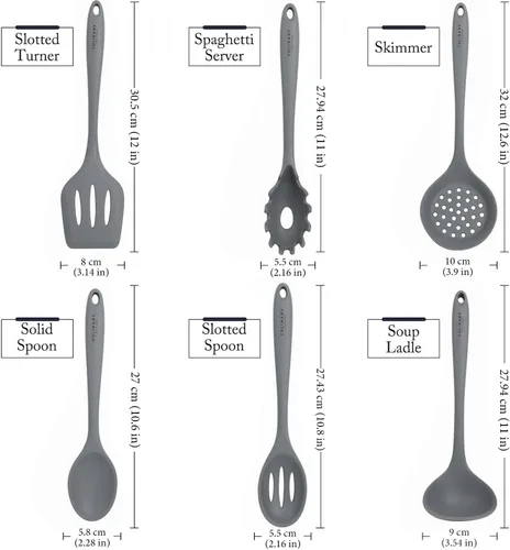 Miniatura 2 de Culinary Couture Juego de 6 Utensilios de Cocina de Silicona Gris, Juego de Utensilios de Cocina de Silicona Antiadherentes Resistentes al Calor