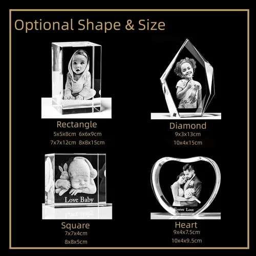 Miniatura 3 de Foto de cristal 3D personalizada, regalo romántico para hombres y mujeres, marcos de fotos de cristal grabados personalizados, regalos para el día