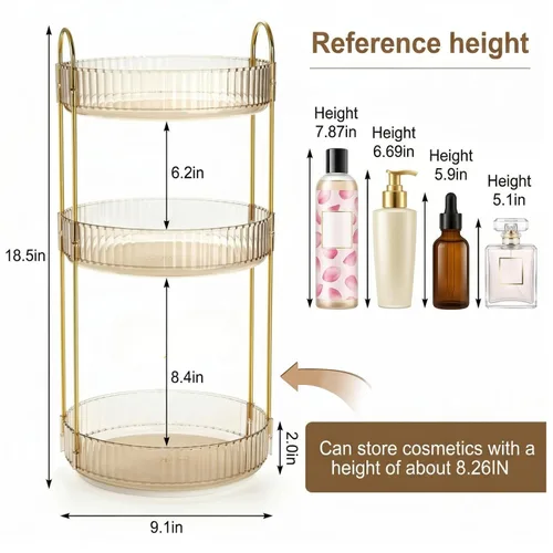 Miniatura 2 de Cididu Organizador de maquillaje giratorio de 360 grados, estante giratorio de plástico de 3 niveles, organizador redondo Lazy Susan, estante