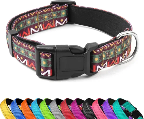 Miniatura 17 de Collar reflectante para perro, ajustable de neopreno suave acolchado de nailon para mascotas con hebilla para perros extra grandes, verde azulado