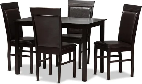 Miniatura 8 de Baxton Studio Thea Silla de comedor y silla de comedor tapizada de piel sintética marrón oscuro