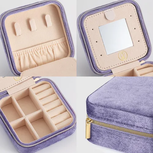 Miniatura 2 de Joyero de viaje de terciopelo de felpa, organizador de joyas de viaje, estuche de viaje para joyas, joyero de viaje, pequeño joyero para mujeres