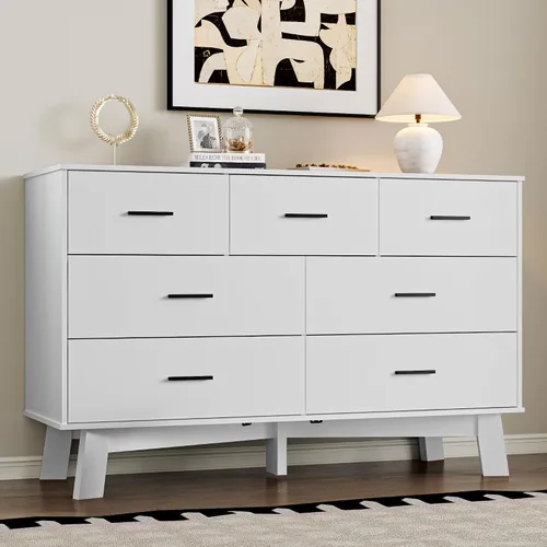 Miniatura 12 de BORNOON Cómoda para dormitorio con 6 cajones, cajonera moderna de 47.2" con manijas de metal, base en forma de X y pata central ajustable