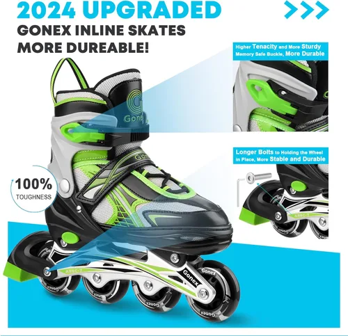 Miniatura 2 de Gonex Patines en línea para niñas y niños, patines ajustables para exteriores, patines en línea para niños, adolescentes y mujeres con ruedas Verde