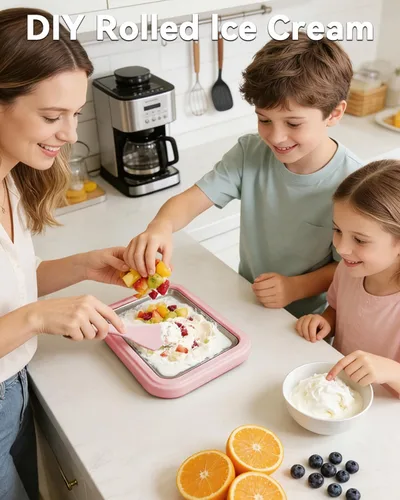 Miniatura 6 de Máquina de helados enrollada, placa manual de acero inoxidable para hacer rollos de helado con 2 raspadores, bandeja de postre congelado casera,