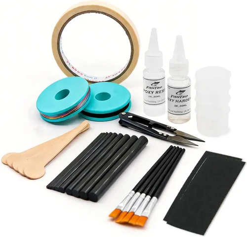FishTrip Kit de reparación de caña de pescar completo con epoxi, kit de construcción de palos de fibra de carbono de 10 piezas, pegamento AB, hilo