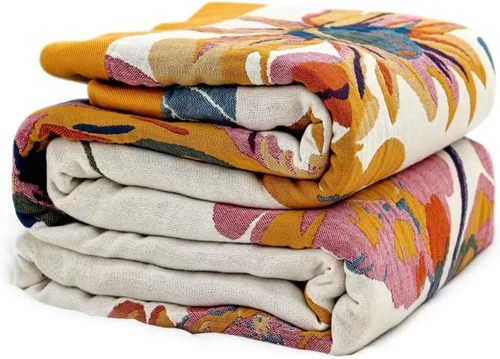 Miniatura 11 de Manta de arrullo boho 60 x 80 pulgadas, manta suave y acogedora 100% algodón para cama, mantas de otoño con decoración floral de pájaros y granja