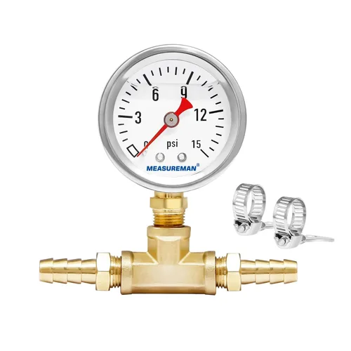 Miniatura 17 de MEASUREMAN - Manómetro, 0 a 15 psi, relleno glicerina, esfera 1.5 pulgadas, caja acero inoxidable 304, montaje central posterior 1/8 NPT, adaptador
