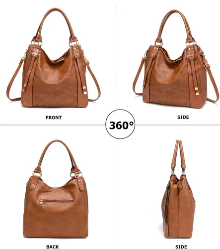 Miniatura 5 de myfriday Bolso de mano de piel sintética suave para mujer, bolso de mano grande para mujer, bolso de hombro holgado y bolso de mano con correa