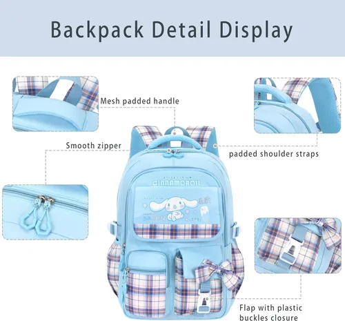 Miniatura 5 de Roffatide Mochila escolar Kawaii de anime para niñas y niños con 21 accesorios de dibujos animados para estudiantes estéticos para el nuevo
