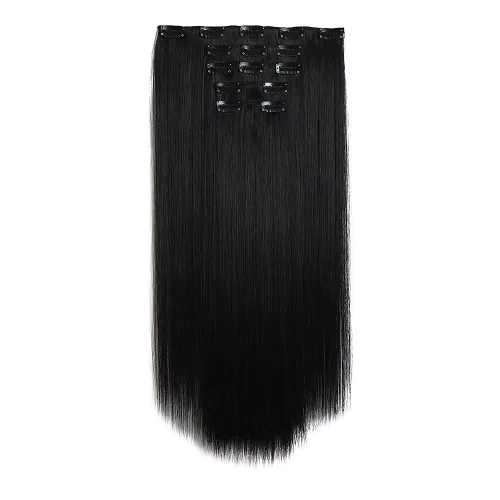 Miniatura 56 de Extensiones de cabello negro lacio, 2 juegos de extensiones de cabello con clip para mujeres, Halloween, 5 piezas de 22 pulgadas, piezas de cabello