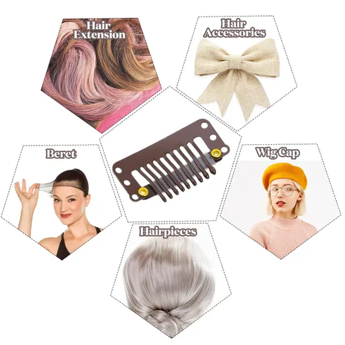 Miniatura 5 de WILLBOND - 30 piezas de broches para extensiones de cabello de 32 mm con 9 dientes, broches para pelucas, peine pequeño, accesorios de peluca