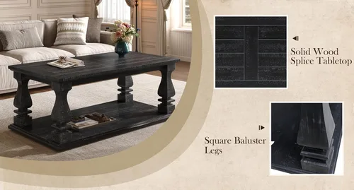 Miniatura 4 de JIVOIT Mesa de centro de granja con estante de almacenamiento, mesa auxiliar rectangular de 47.24 pulgadas de largo con parte superior de tablones