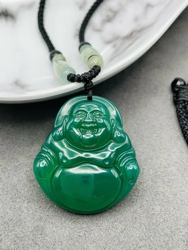 Miniatura 2 de 1 colgante de jade verde chino con dije de Buda sonriente de la suerte, Gema, Jade