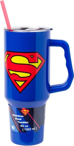 Miniatura 11 de Silver Buffalo Marvel Avengers - Vaso de acero inoxidable con asa, popote y tapa de pajilla, diseño de Iron Man, Capitán América, Blue Beetle, Thor