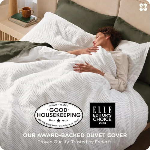 Miniatura 2 de Bedsure Funda de edredón de 100% algodón tamaño individual, tejido gofre, color blanco coco, GentleSoft y transpirable, juego de cama para regalo, 2