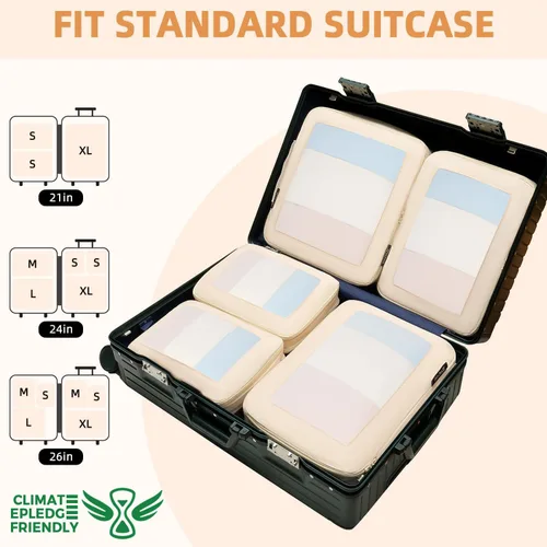 Miniatura 8 de BAGAIL 4 juegos/6 juegos/8 cubos de compresión para embalaje, accesorios de viaje, organizadores de embalaje expandibles (malla cuadrada, 06-beige)