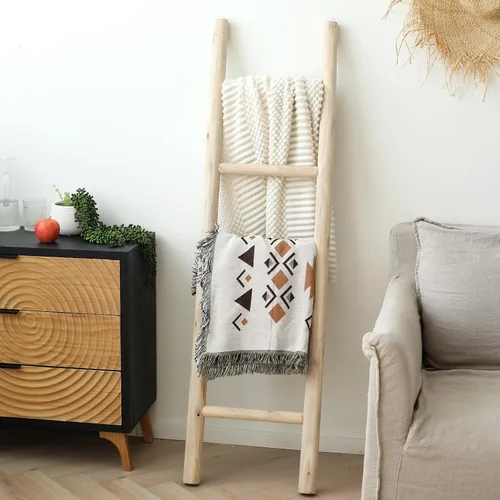 Miniatura 2 de FUIN Escalera de madera de 57 pulgadas totalmente montada, para sala de estar, decoración de pared, soporte para colcha de granja, soporte