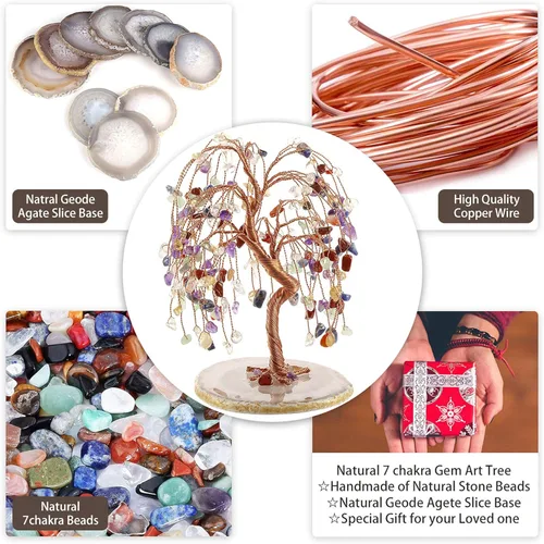 Miniatura 2 de Jovivi Árbol de cuarzo natural con cristales curativos de 7 chakras, árbol del dinero, base de ágata geoda, adornos de Feng Shui, decoración