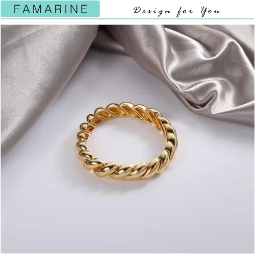 Miniatura 7 de FAMARINE Pulsera trenzada fina o gruesa chapada en oro de 14 quilates, pulsera elástica para parejas, 100% exclusiva, Metal, no aplica