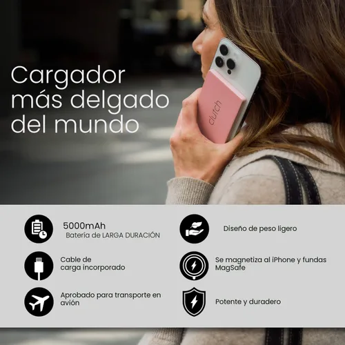 Miniatura 5 de Clutch - Cargador portátil Pro USB-C - Compatible con iPhone 15, 16, 17 y dispositivos Android - Batería magnética de banco de energía - Aprobado