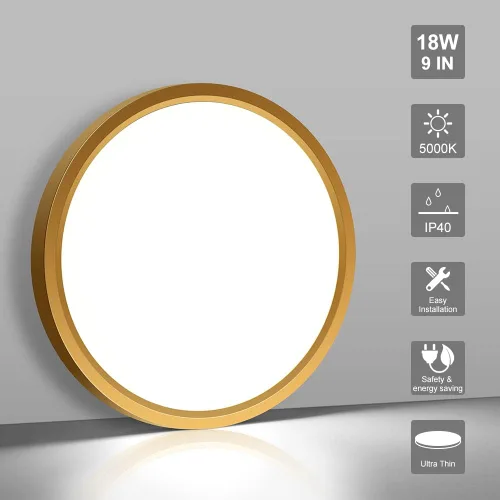 Miniatura 8 de Lámpara de techo LED dorada de 9 pulgadas, luz diurna blanca de 5000 K, luz de techo LED de bajo perfil, 18 W, 1800 lm, lámpara de techo plana Luz
