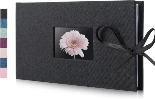 Álbum de fotos pequeño 4x6, álbum de fotos Fabmaker con capacidad para 24 fotos horizontales, libro de fotos con cubierta de tela de lino para fotos