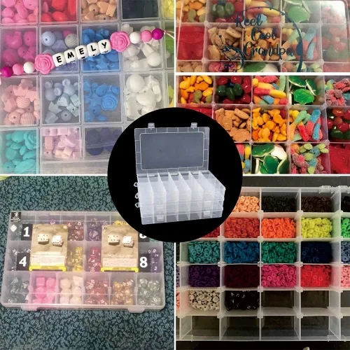 Miniatura 7 de Paquete de 3 cajas organizadoras de 28 compartimentos con separadores ajustables Parkical, contenedor de almacenamiento de plástico de 28 rejillas
