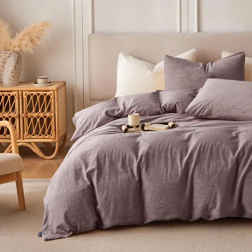 Miniatura 7 de BFS HOME Funda de edredón de lino tamaño King, mezcla de lino de algodón suave y transpirable, juego de ropa de cama de 3 piezas con 2 fundas