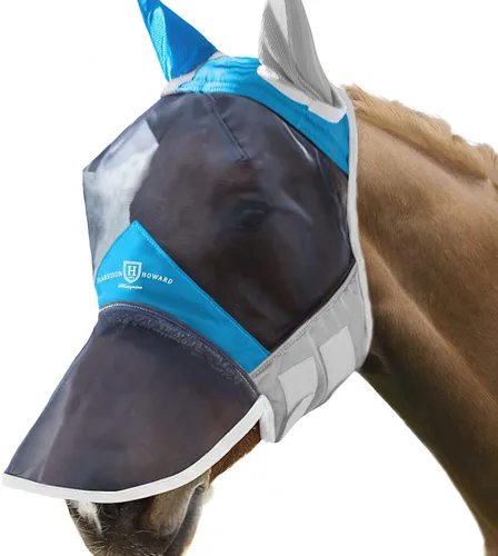 Miniatura 18 de Harrison Howard CareMaster Pro - Máscara luminosa para mosca de caballo, gran espacio para los ojos, nariz larga con orejas, protección UV para Azul