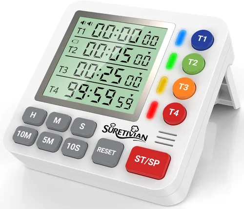 Miniatura 11 de Temporizador digital de cocina para cocinar, temporizador de cuenta regresiva de 4 canales con alarma fuerte y modo silencioso, pantalla grande
