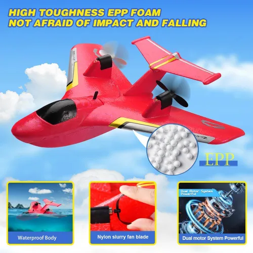 Miniatura 9 de Avión de agua a control remoto, avión RC para agua, tierra y aire, avión de control remoto, juguetes de combate volador, estabilizador de giroscopio