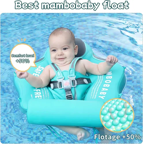 Miniatura 9 de El entrenador de nado Mambobaby más nuevo, no inflable, tamaño mejorado, incluye cola para que nunca se voltee. Toldo con FPS 50+, sólido flotador