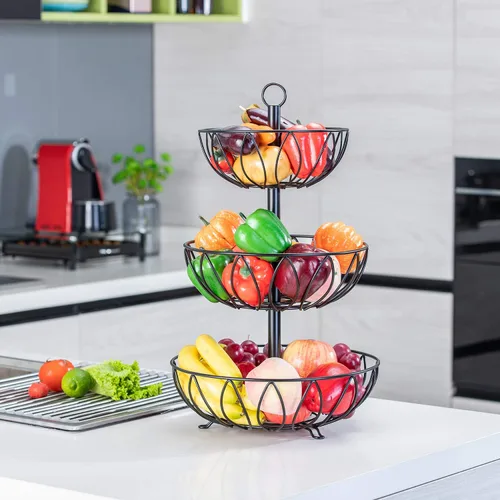 Miniatura 8 de Cesta de frutas de 2 niveles para verduras, soporte para encimera, cesta de frutas, cuenco de almacenamiento para cocina, hogar, hierro fundido