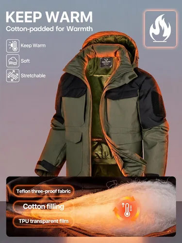 Miniatura 3 de FREE SOLDIER Chaqueta de esquí impermeable para hombre, abrigo cálido de invierno para nieve, snowboard con múltiples bolsillos, capucha desmontable
