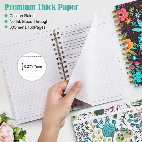 Miniatura 4 de Cuaderno de espiral, paquete de 4 cuadernos rayados A5 para mujer, diario en espiral de tapa dura con 2 bolsillos, cuadernos con rayas