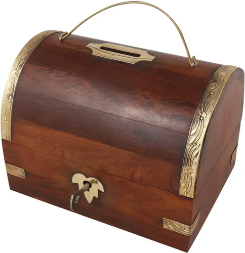 Miniatura 2 de Caja de dinero de madera hecha a mano para niños, adultos, niños, niñas con cerradura, alcancía de madera de gran tamaño, caja de ahorro, caja