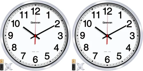 Miniatura 12 de Geevon Reloj de pared atómico de 16 pulgadas, reloj analógico autoajustable con sincronización automática de tiempo, funciona