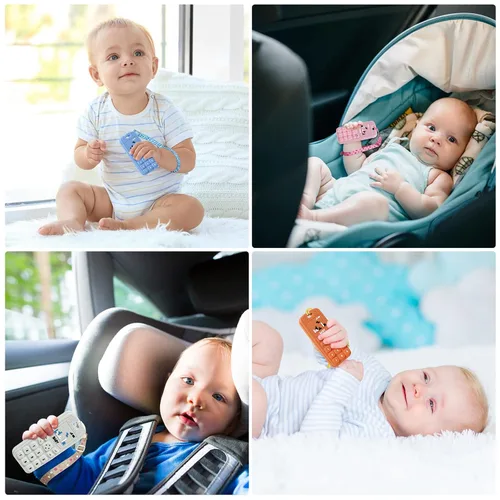 Miniatura 7 de Aolso Juguetes mordedores de silicona para bebés, forma de teléfono con clip para chupete, juguetes de dentición suaves para niños pequeños, sin