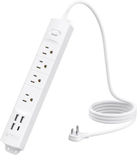 Miniatura 17 de TROND - Tira de alimentación de enchufe plano con cable de extensión plano USB de 10 pies, protector de sobretensión, montaje en pared, 2 puertos