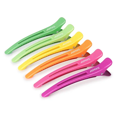 AIMIKE Accesorios para el peinado del cabello - 6 piezas de pinzas de pico de pato sin arrugas con banda de silicona para sección, rodillo, corte y