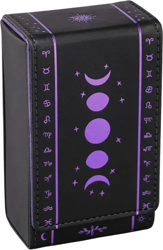 Tarot Tarot, estuche de cuero para cartas de tarot, adecuado para cartas de tarot de tamaño estándar (2.75 x 4.75 pulgadas), diseño de fase lunar
