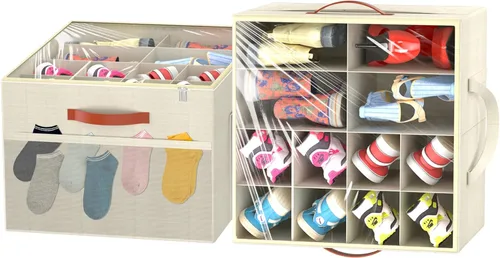 Miniatura 11 de Aokeyee Paquete de 2 organizadores de zapatos para armario, caja organizadora plegable de almacenamiento de zapatos con cubierta transparente y 4