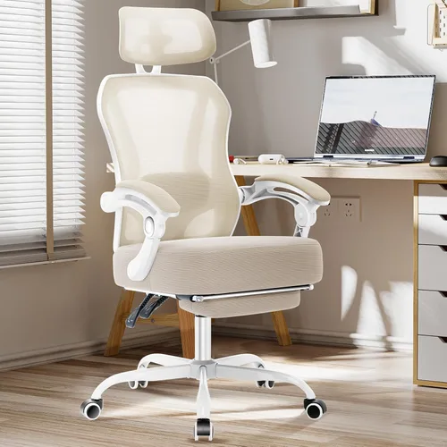 Miniatura 10 de Silla de oficina ergonómica con reposapiés, silla de escritorio reclinable ultra gruesa con soporte lumbar ajustable 2D y reposacabezas, cojín