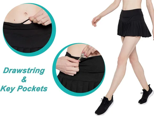 Miniatura 4 de HonourSex Falda de Tenis Plisada para Mujer, Faldas de Golf con Bolsillos, Falda con Pantalones Cortos para Entrenamiento, Deportes, Senderismo