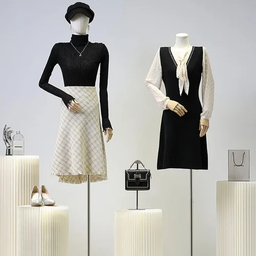 Miniatura 8 de Forma de vestido de torso de maniquí femenino, soporte de cuerpo de modelo de exhibición de ropa con cabeza desmontable y brazos de madera