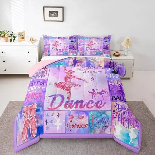 Miniatura 11 de Erosebridal Juego de edredón para niñas de baile, tamaño individual, juego de ropa de cama de ballet con purpurina para niños, adolescentes